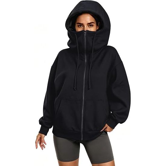 Women Oversized Zip Funnel Neck Hoodie
