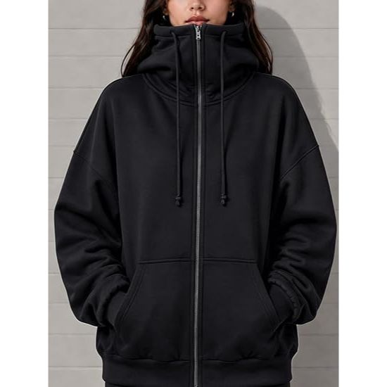 Women Oversized Zip Funnel Neck Hoodie