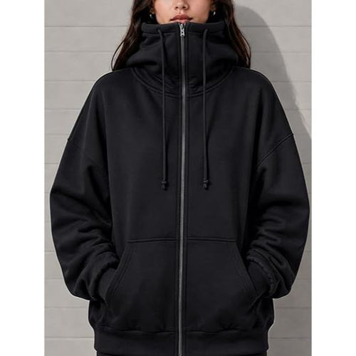 Women Oversized Zip Funnel Neck Hoodie