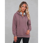 Women Button Front V-Neck Hoodie