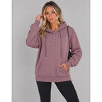Women Button Front V-Neck Hoodie