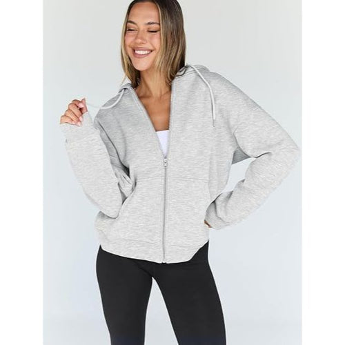 Women Cotton Polyester Zip Up Hoodie