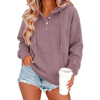 Women Button Front V-Neck Hoodie