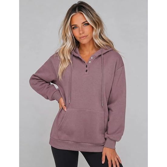 Women Button Front V-Neck Hoodie