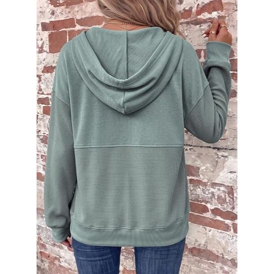 Women Waffle Knit Zip Up Hoodie